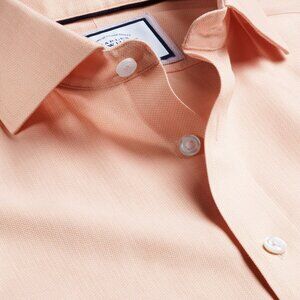 Charles Tyrwhitt Peach Spread Collar Non-Iron Henley Weave Shirt